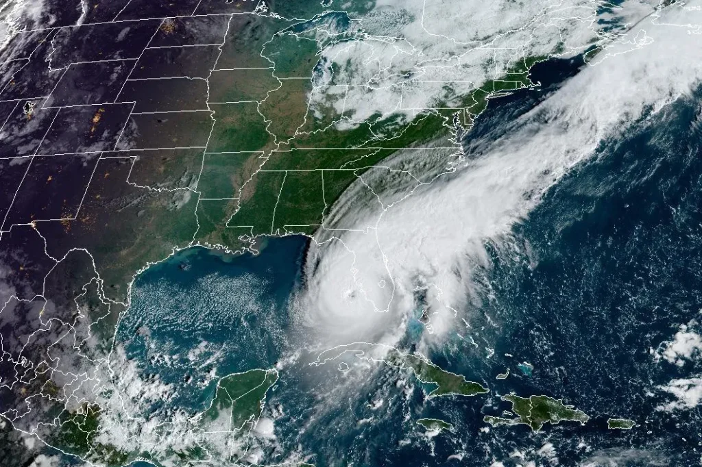 Satellite photo showing the formation of Hurricane Helene over Florida and the Gulf Coast.