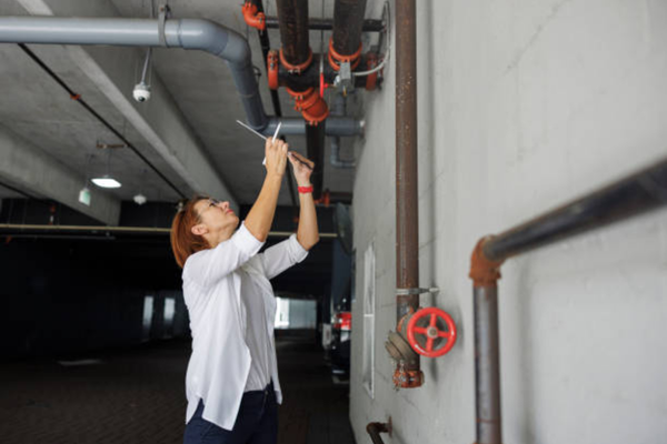 Homeowner inspecting water pipes as part of water damage prevention and documentation.