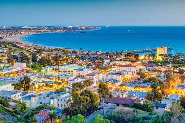 Evening view of Ventura, California, overlooking the city and coastline.