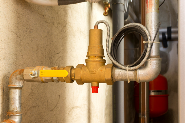 Close-up of a water shut-off valve to prevent water leaks.